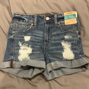 Aeropostale High Rise Midi Denim Shorts